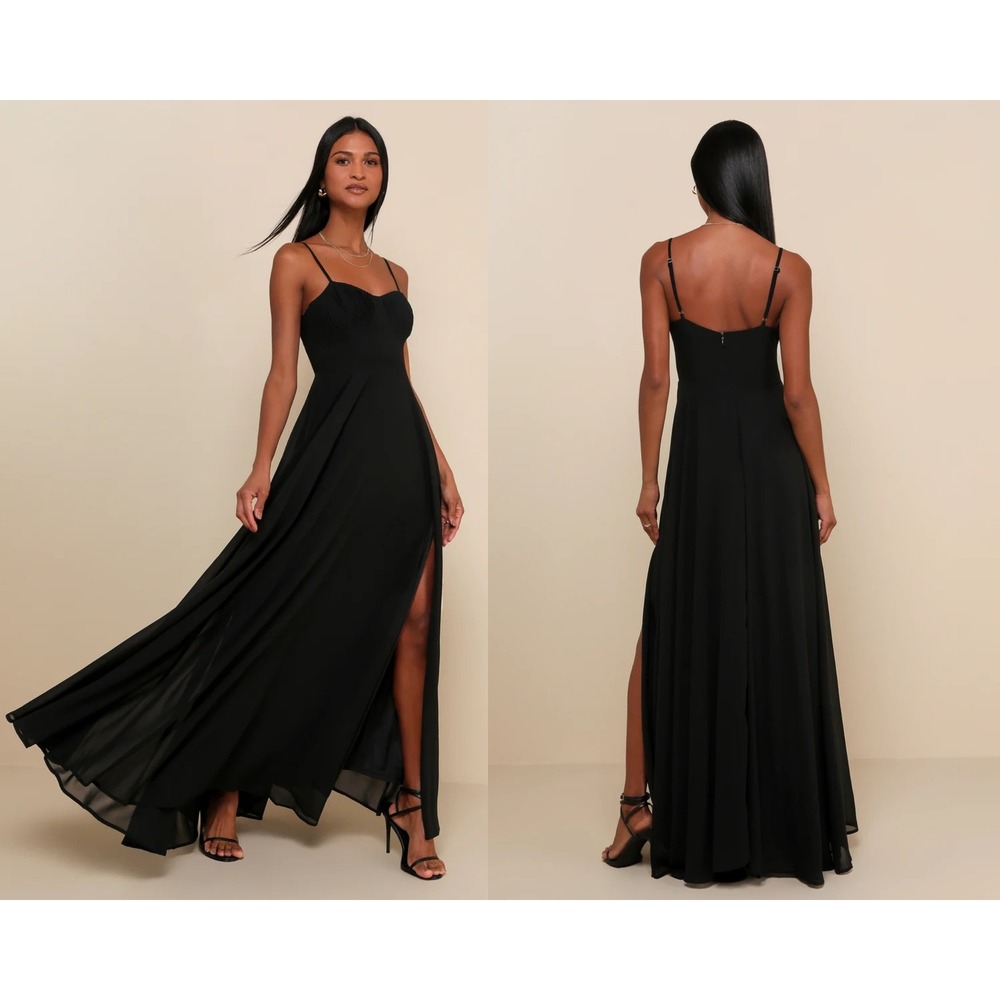 Lulus Cause‎ for Commotion Black Pleated Bustier Maxi Dress Size XL